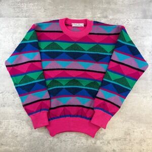 Vintage Conte of Florence Italian Sport Wear Pink Geometric Knit Sweater Italy